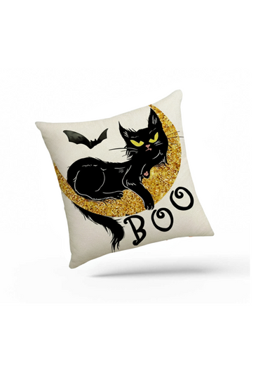 Boo-tiful Black Cat Halloween Cushion Cover